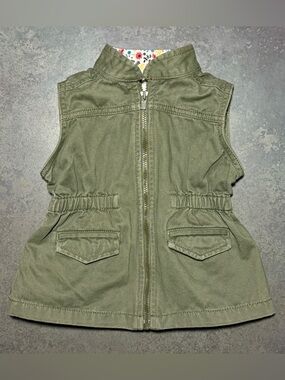 Carter’s 18M Olive Utility Vest Zip Front Floral Contrast Collar